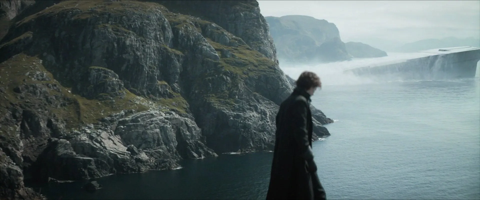 Dune: Part One (2021) — cold, overcast coastal cliffs under flat grey daylight