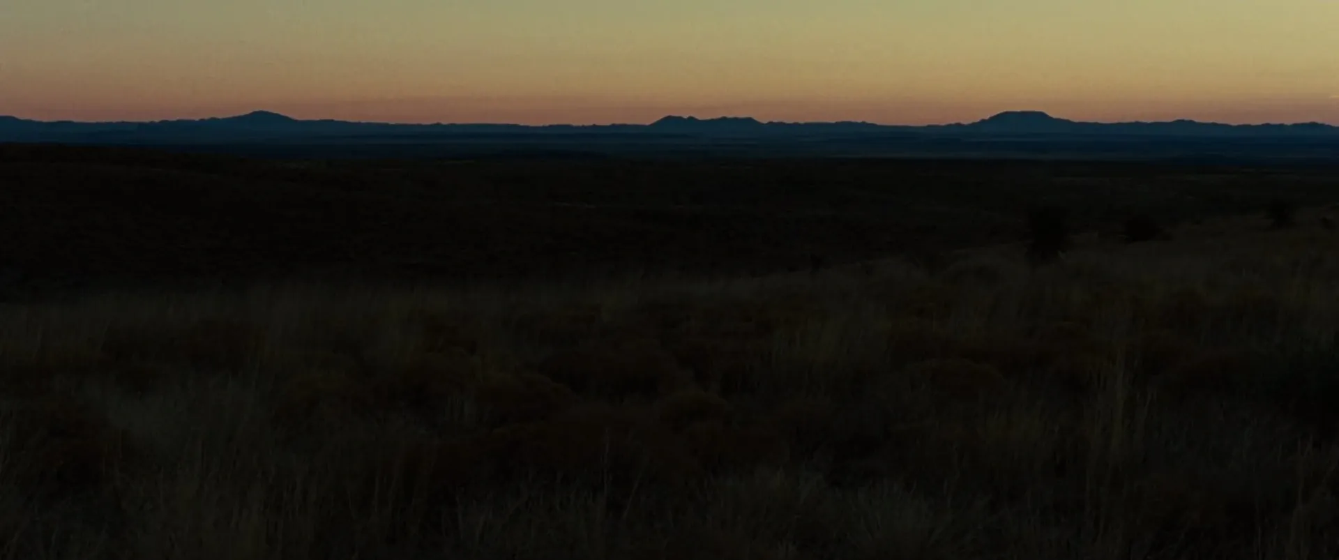 No Country for Old Men (2007) — a desert plain at first light, the horizon a thin band of colour