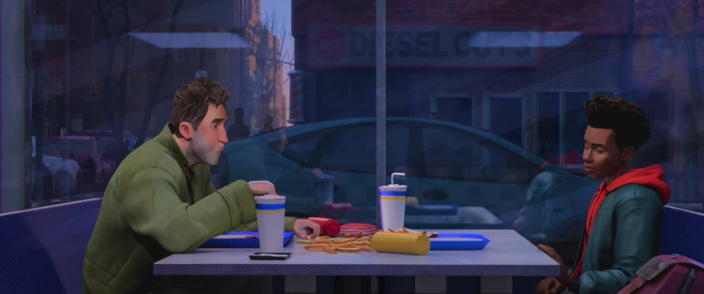 Still frame 160 from Spider-Man: Into the Spider-Verse (2018) directed by Bob Persichetti, Peter Ramsey, Rodney Rothman