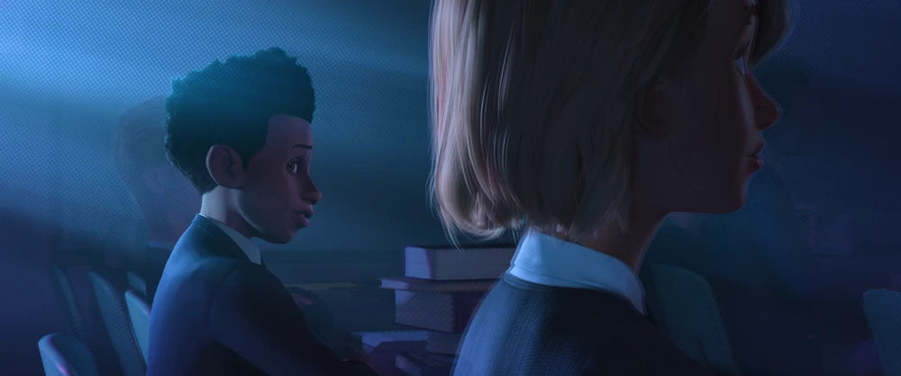 Still frame 27 from Spider-Man: Into the Spider-Verse (2018) directed by Bob Persichetti, Peter Ramsey, Rodney Rothman